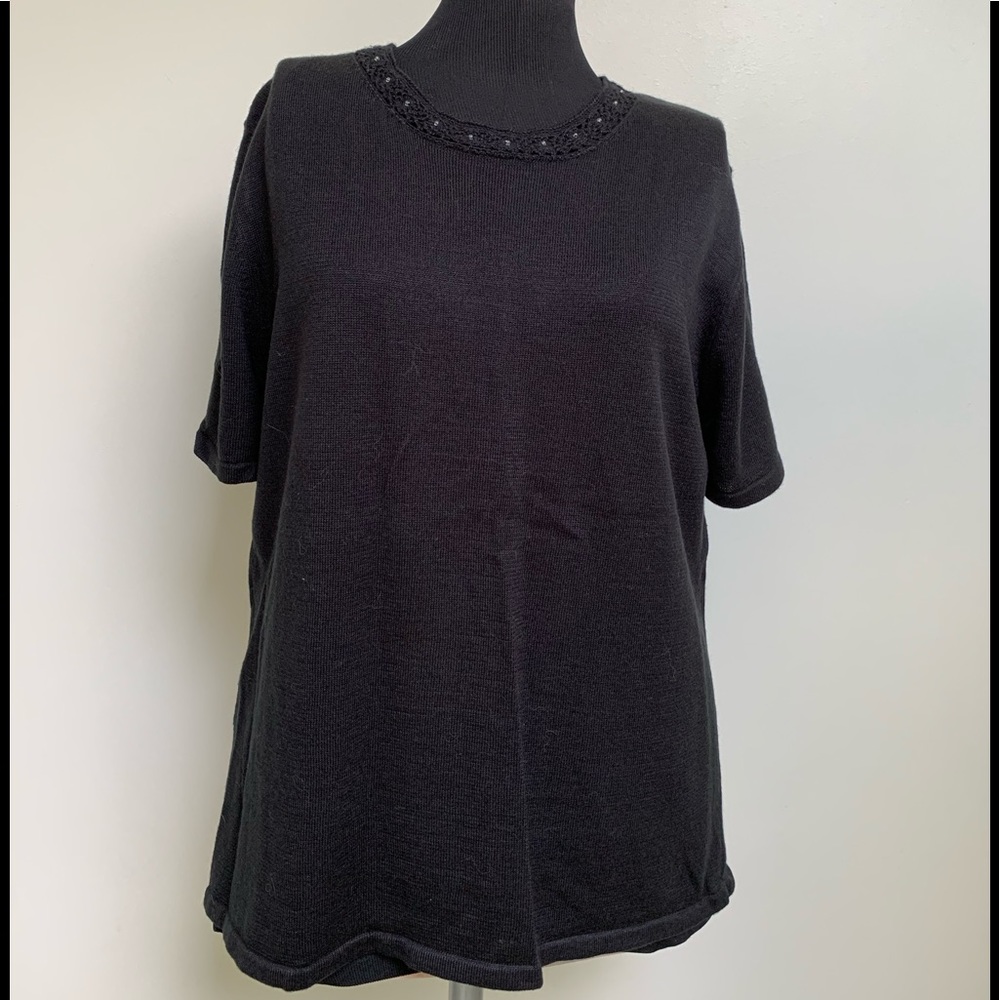 Sag Harbor Black Beaded Short Sleeve Sweater